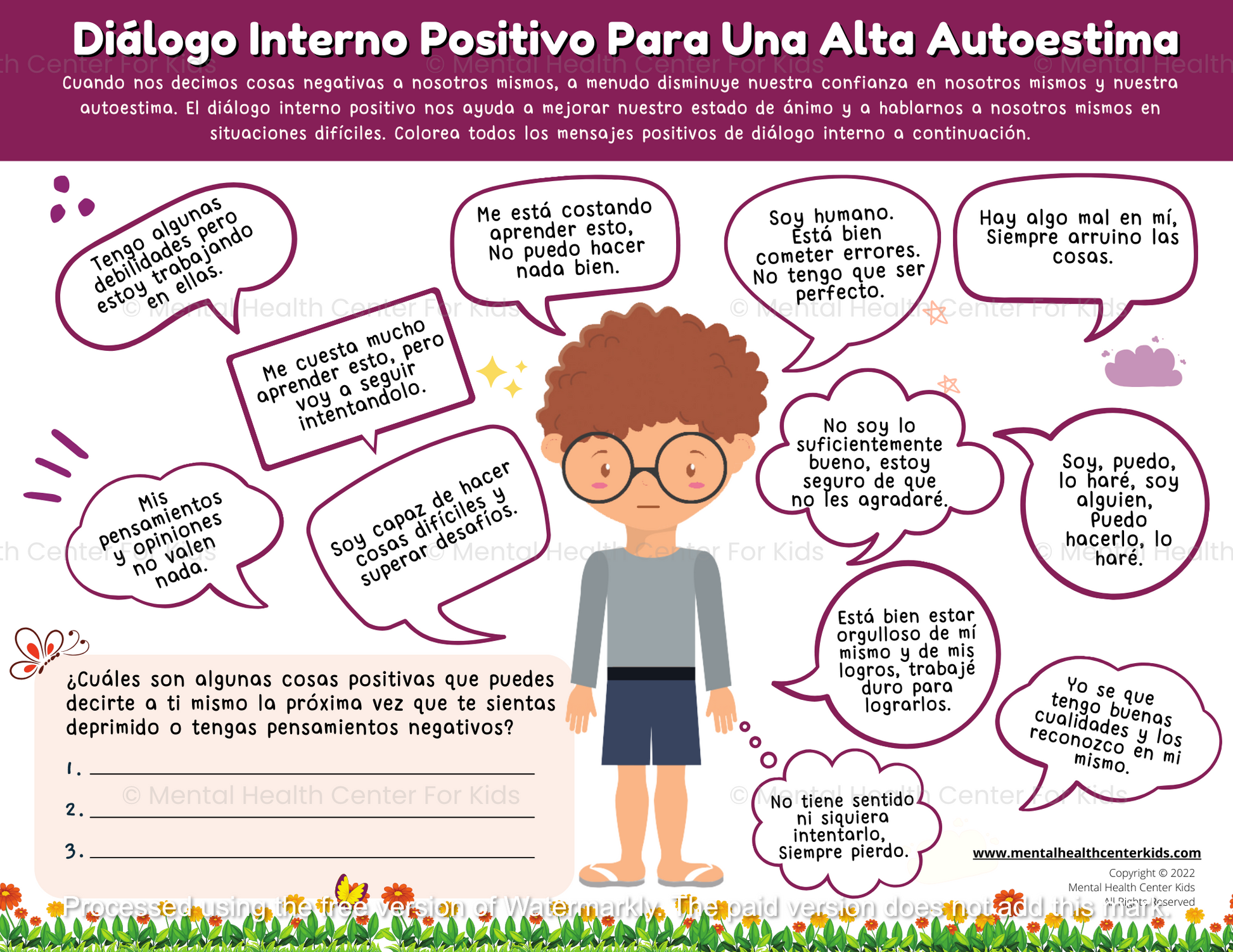 Spanish self-esteem worksheets for kids and teens