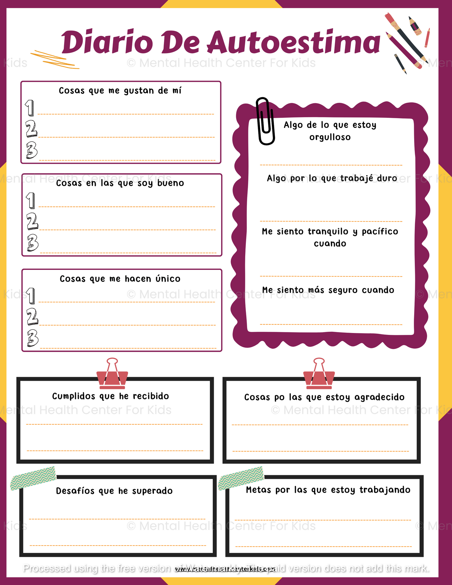 Spanish self-esteem worksheets 