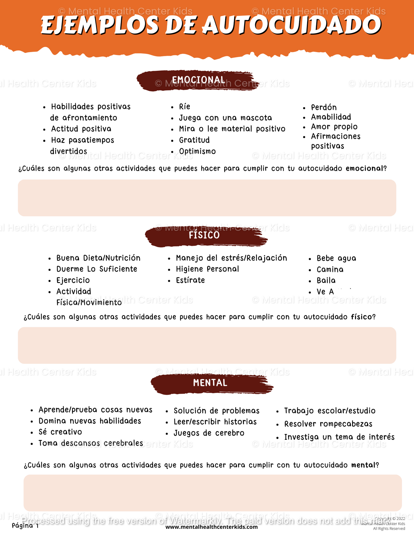 Rueda De Autocuidado Para Ninos