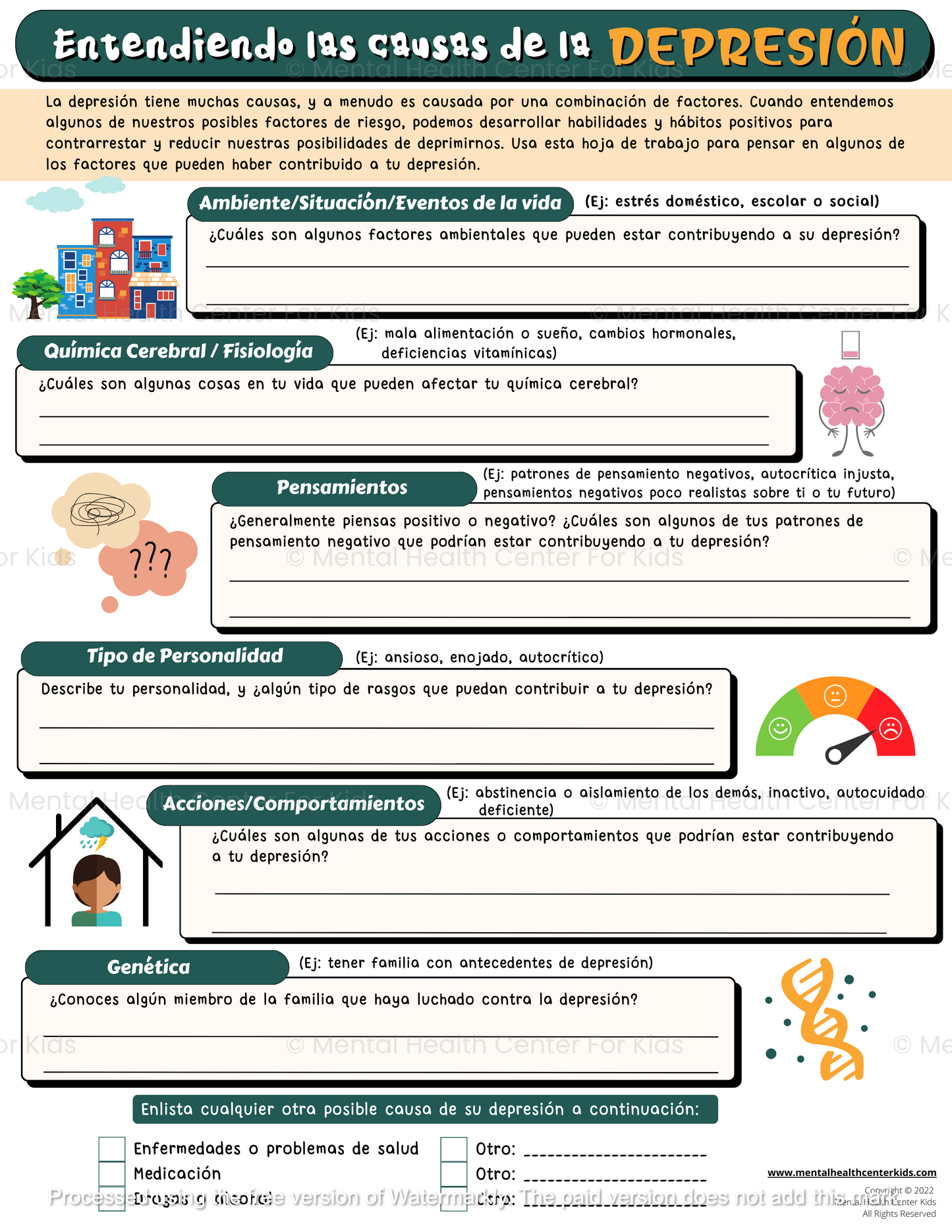 Spanish Understanding Causes Of Depression Worksheet