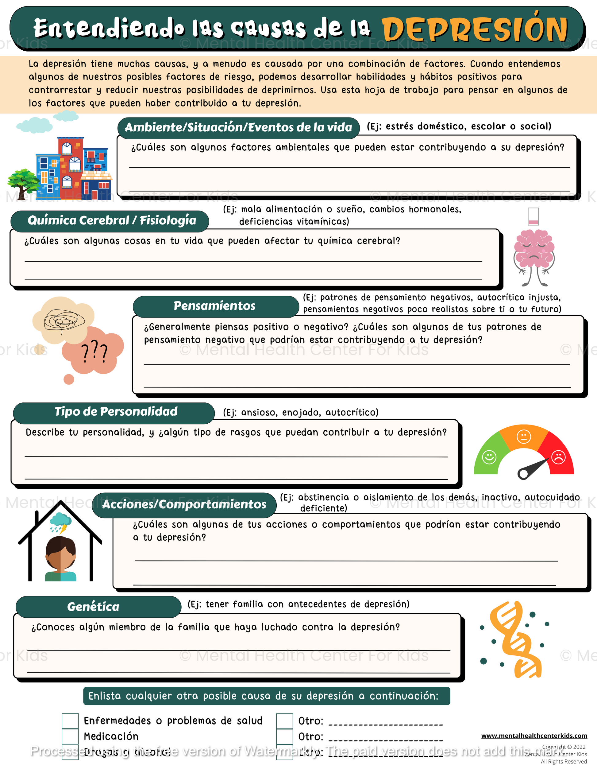 Spanish Understanding Causes Of Depression Worksheet