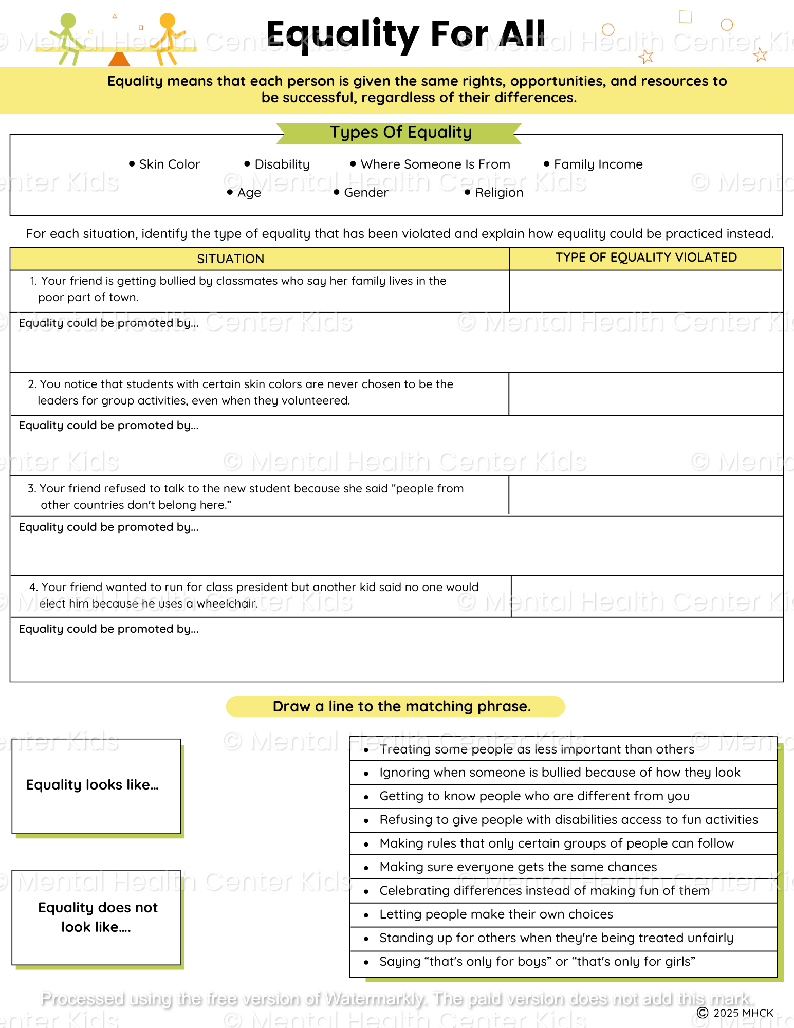 equality worksheets for middle school