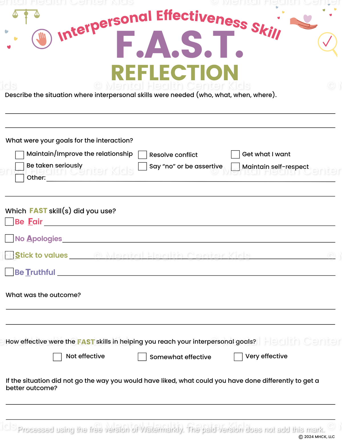 Dbt Homework FAST DBT Worksheet – Mental Health Center Kids