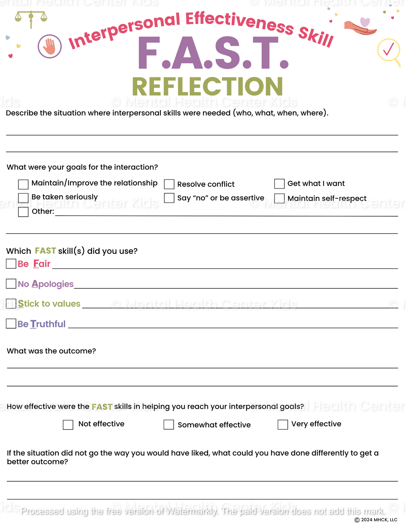 FAST DBT Worksheet – Mental Health Center Kids