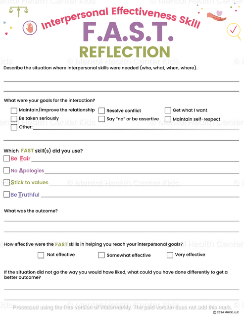 FAST DBT Worksheet – Mental Health Center Kids
