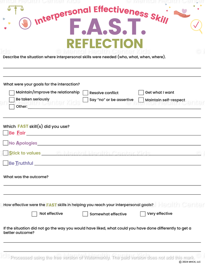 FAST DBT Worksheet – Mental Health Center Kids