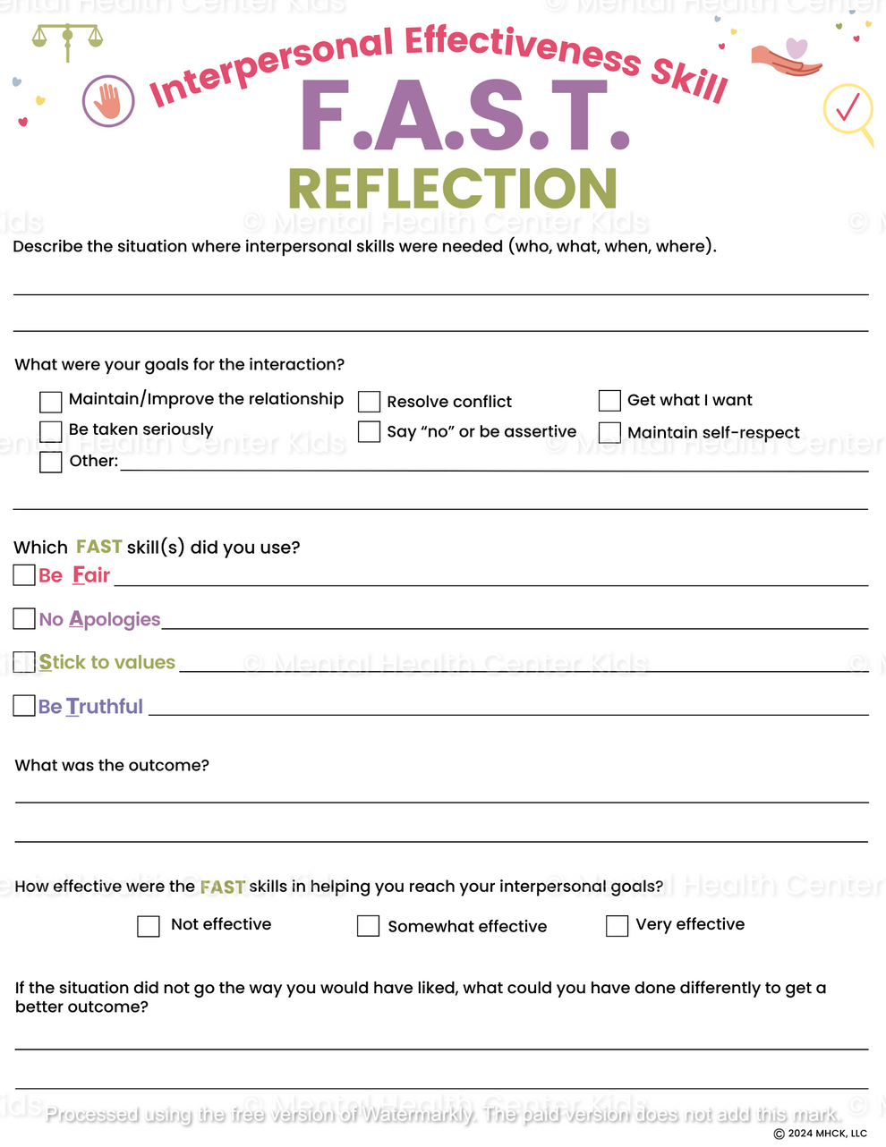 FAST DBT Worksheet – Mental Health Center Kids