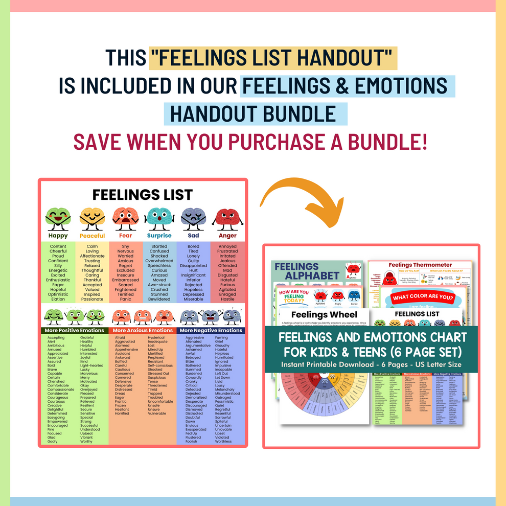 Feelings List for Kids – Mental Health Center Kids