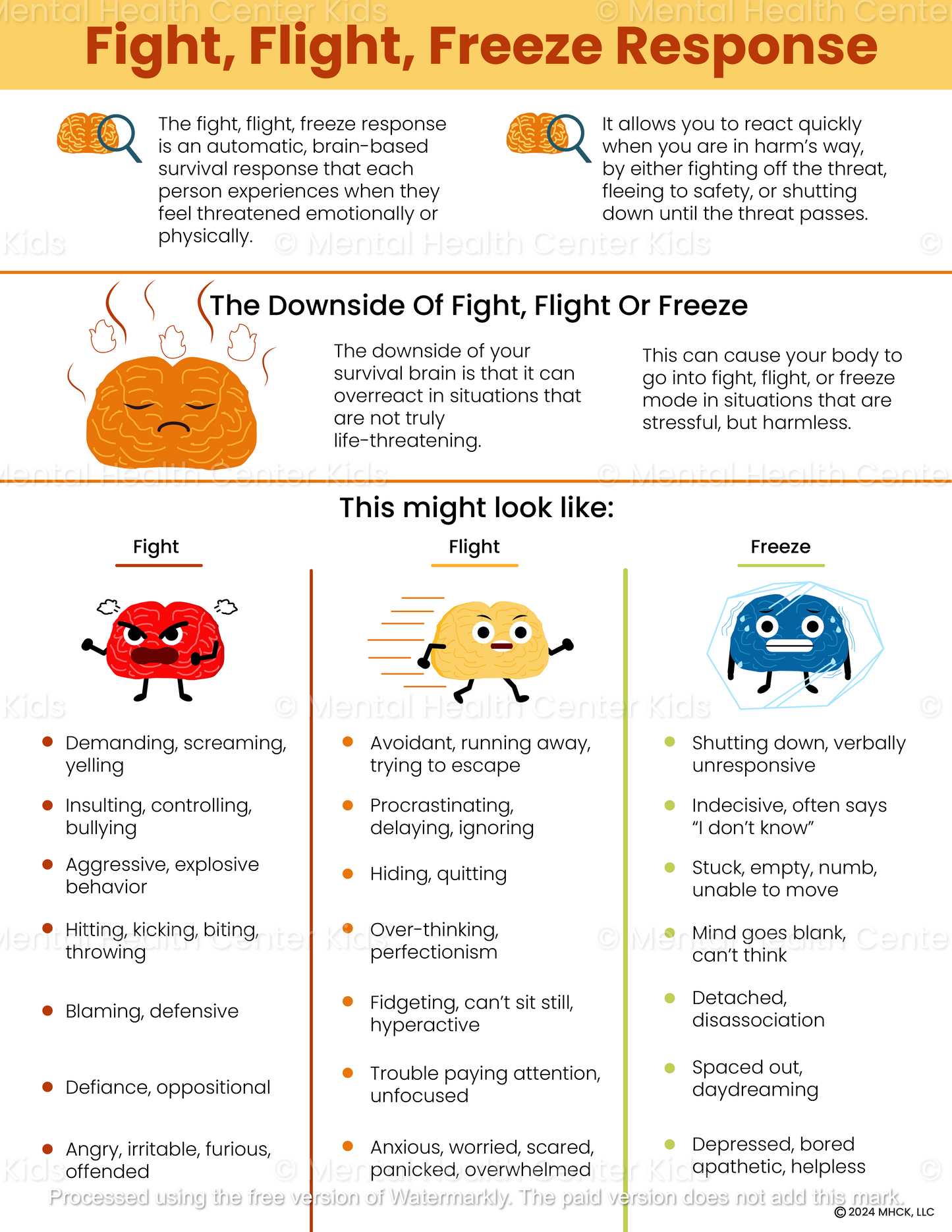 fight flight freeze response handout