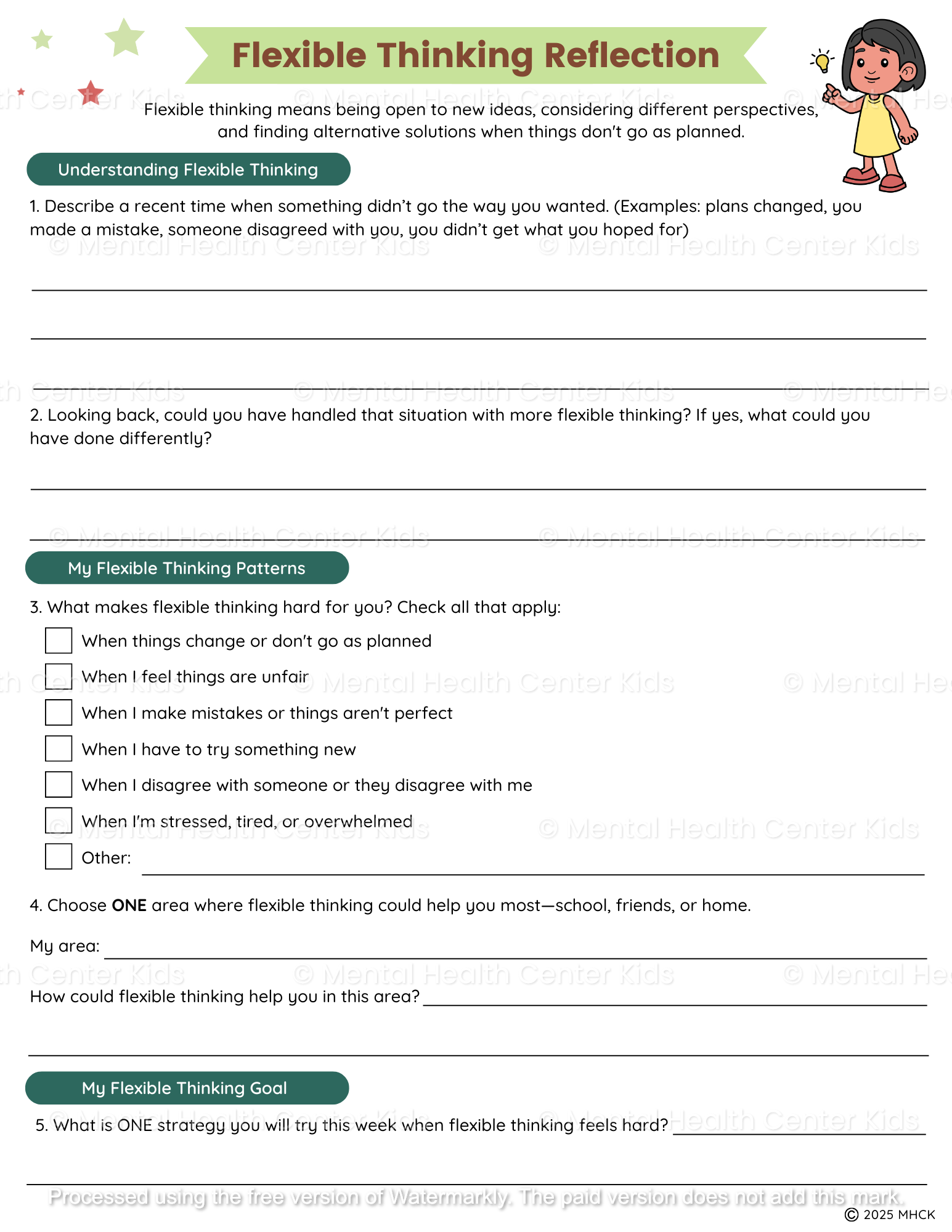 flexible and stuck thinking worksheets