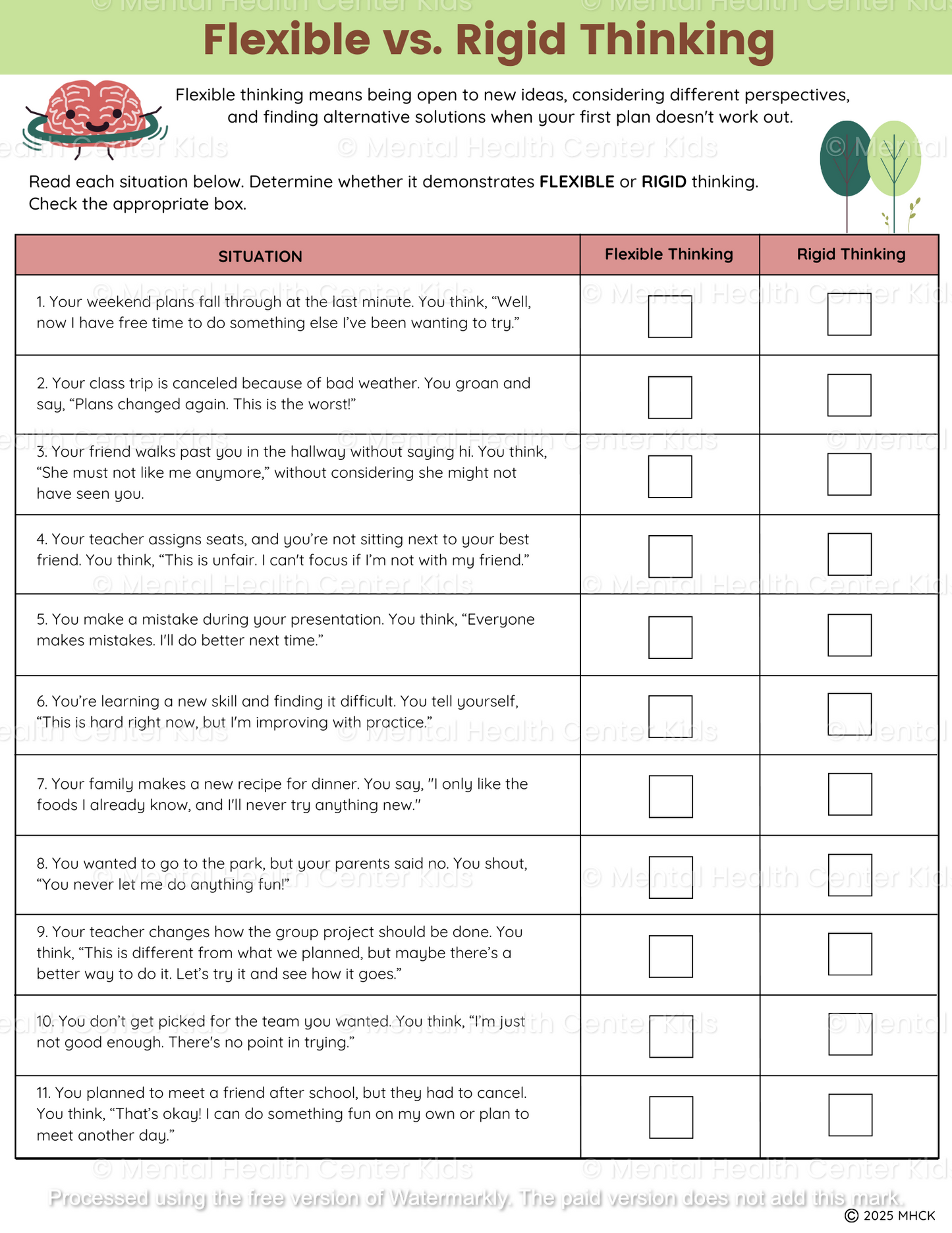 flexible vs rigid thinking worksheet