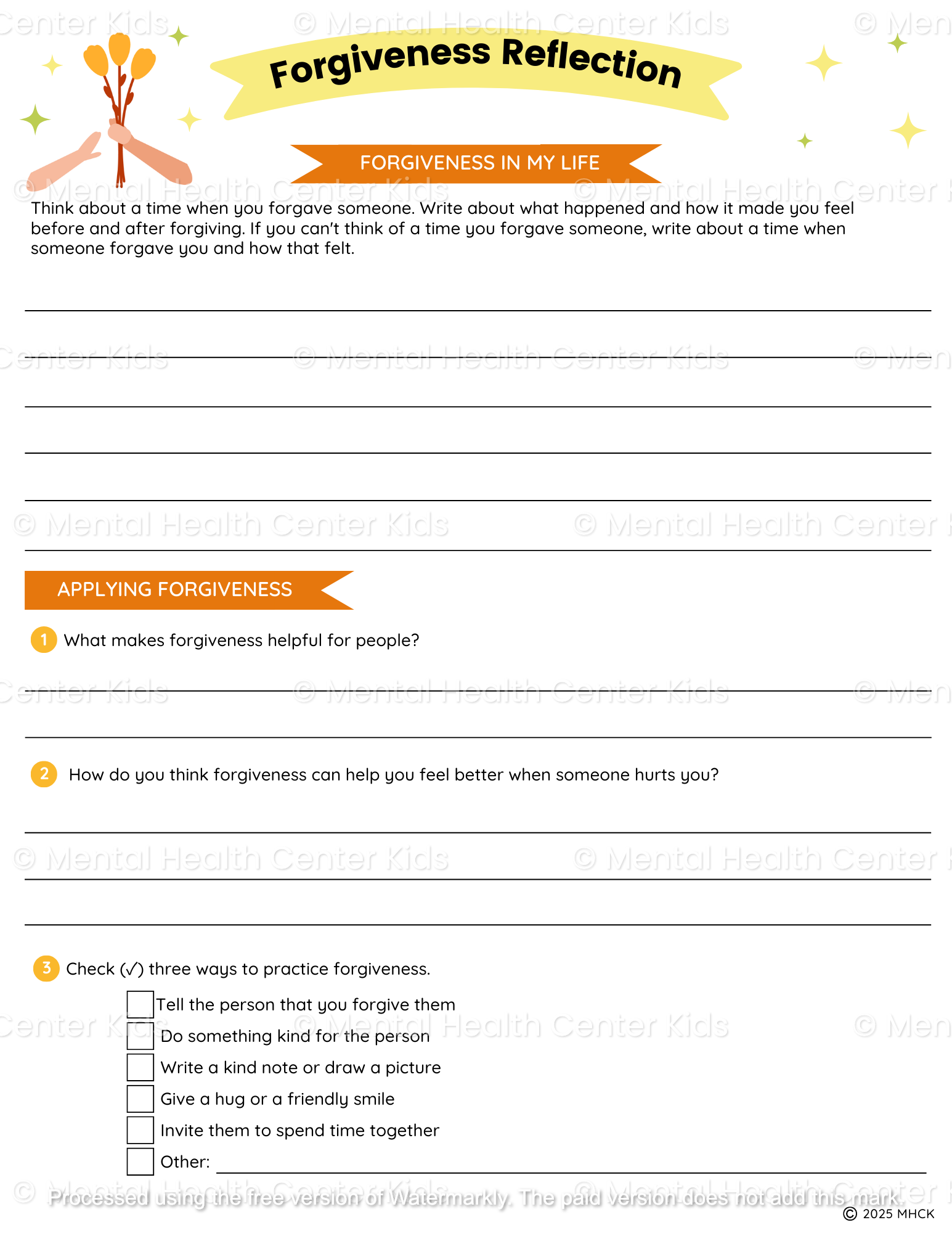 forgiveness worksheet for middle school