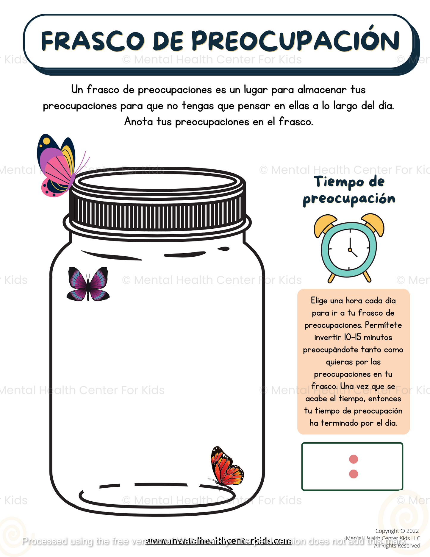 Spanish Worry Jar Worksheet