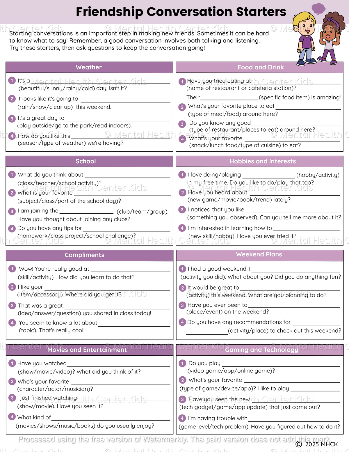 Making Friends Worksheets (3 Pages) – Mental Health Center Kids