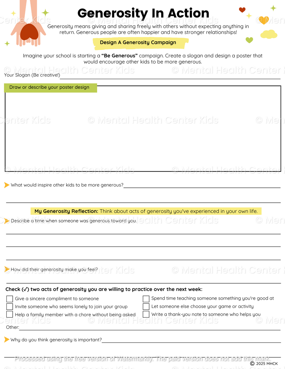 Generosity Lesson Plan Generosity Worksheets (2 Pages) – Mental Health Center Kids