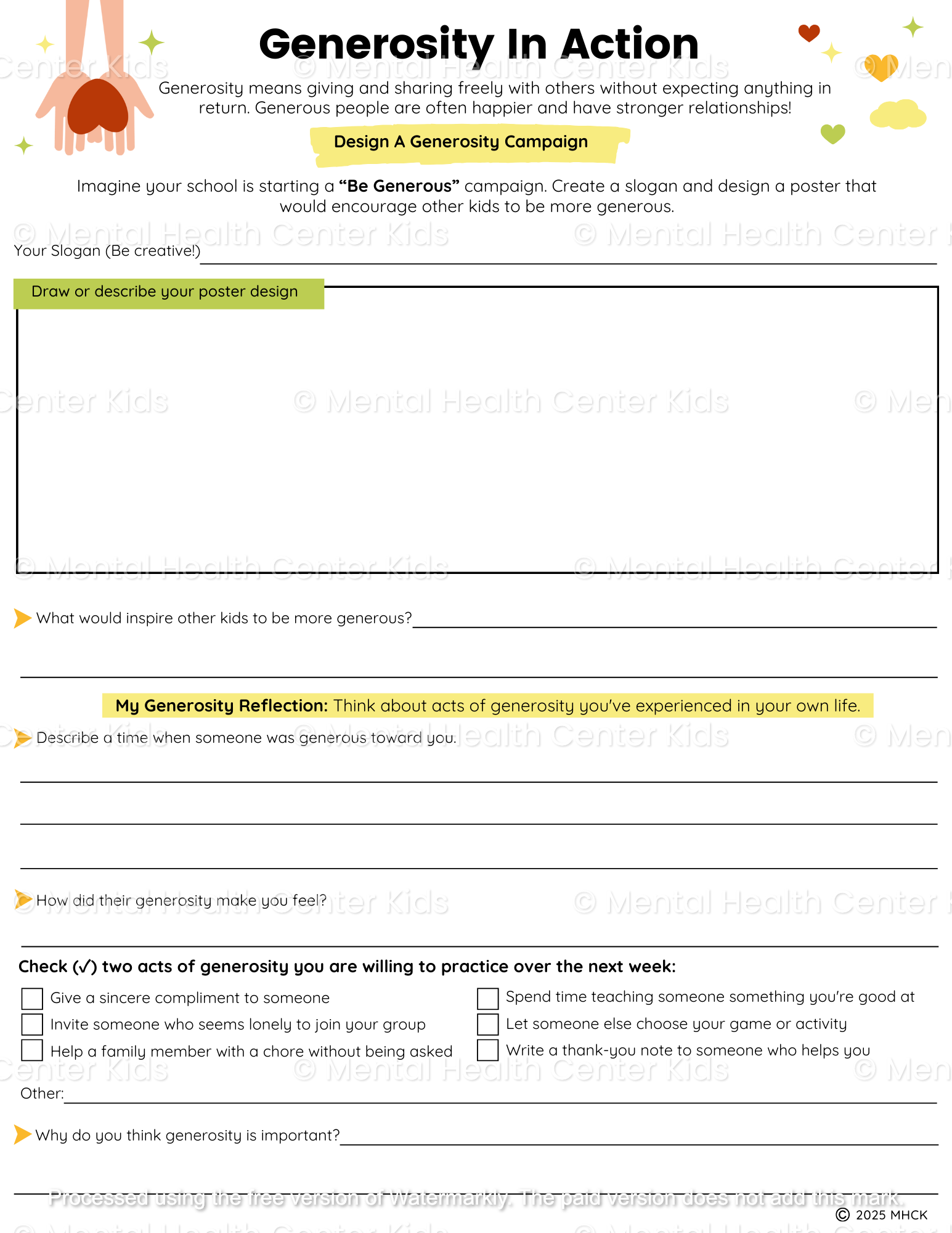 generosity worksheet for kids