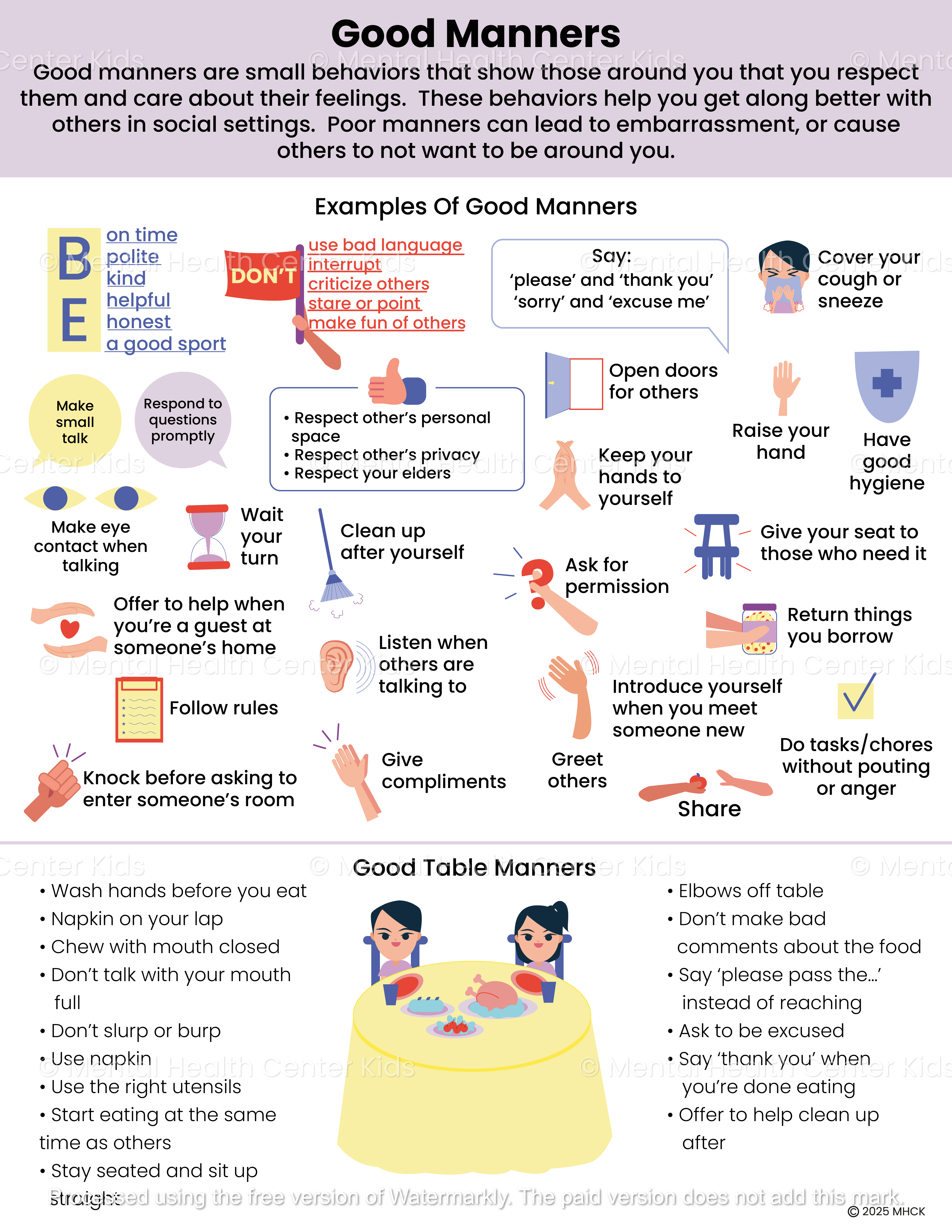 Using Our Manners All About Good Manners – Mental Health Center Kids