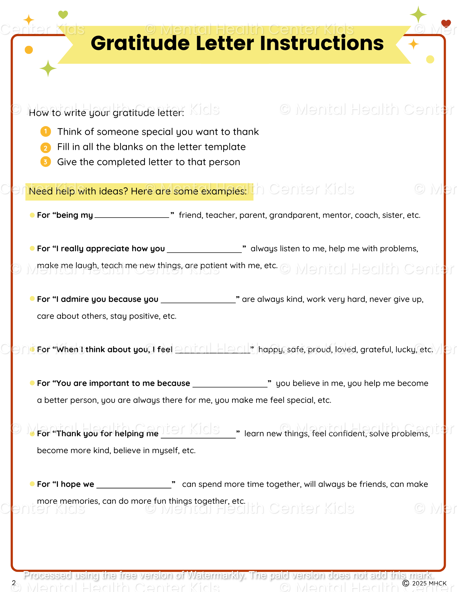 gratitude worksheets printable