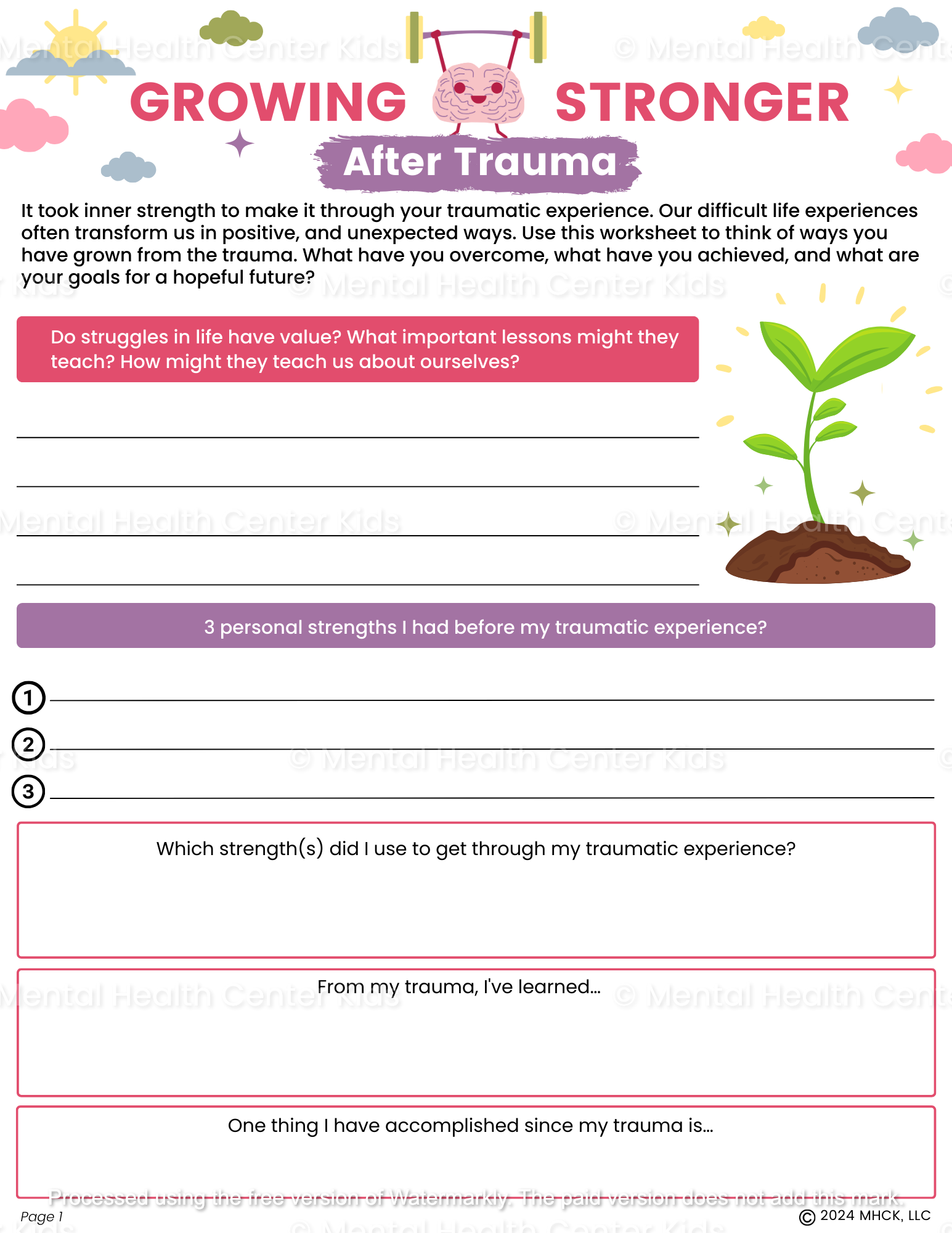 trauma worksheet for teens