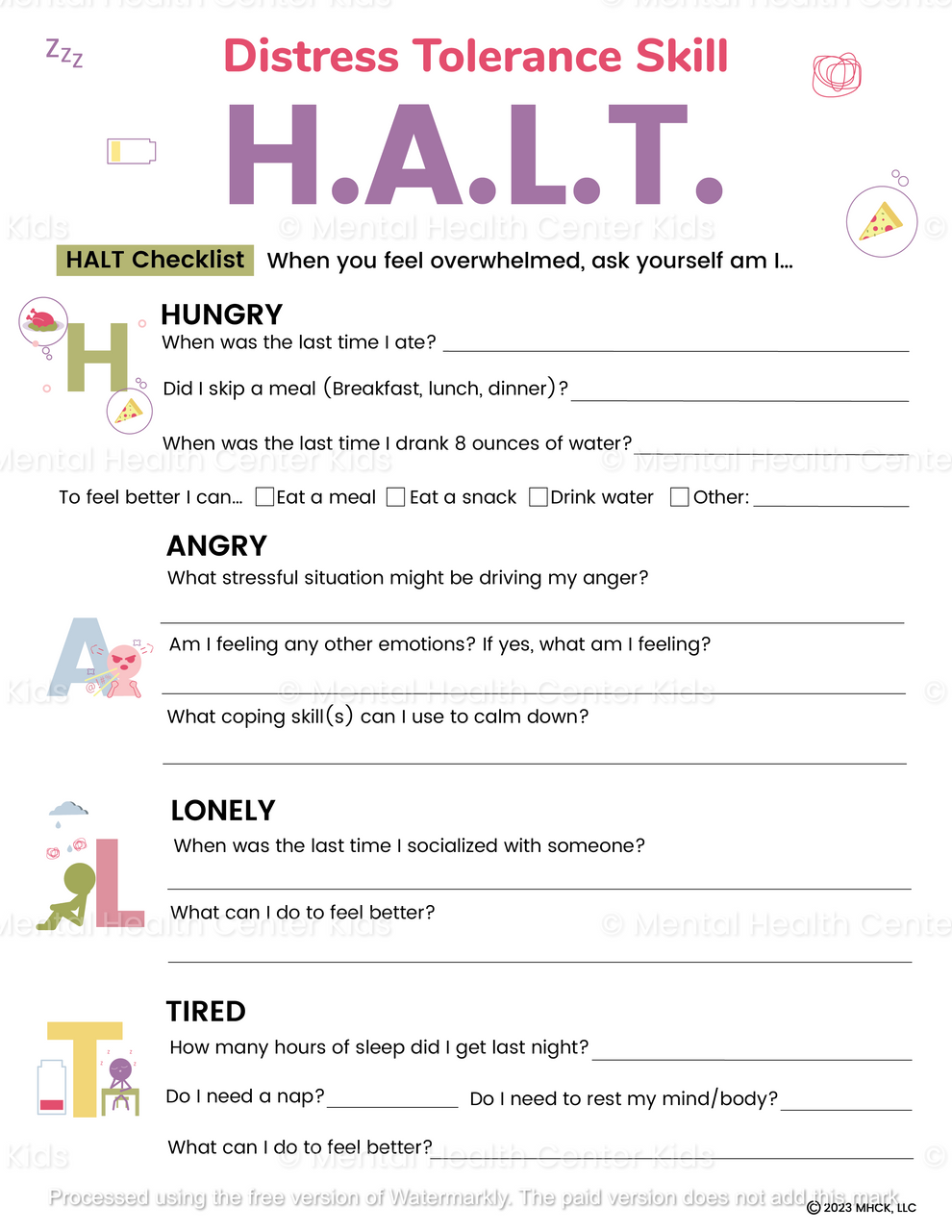 DBT HALT Skill Worksheet – Mental Health Center Kids