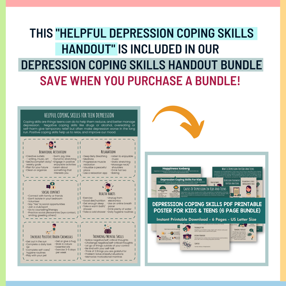 Depratiox Depression Coping Statements Kids Teens Handout Coping Skills ...