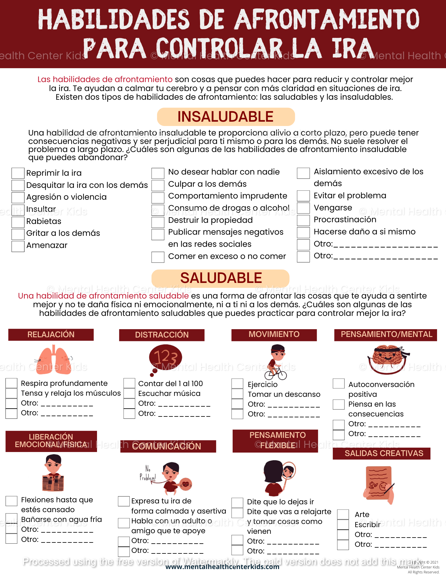 Spanish Anger Management Coping Skills Worksheet
