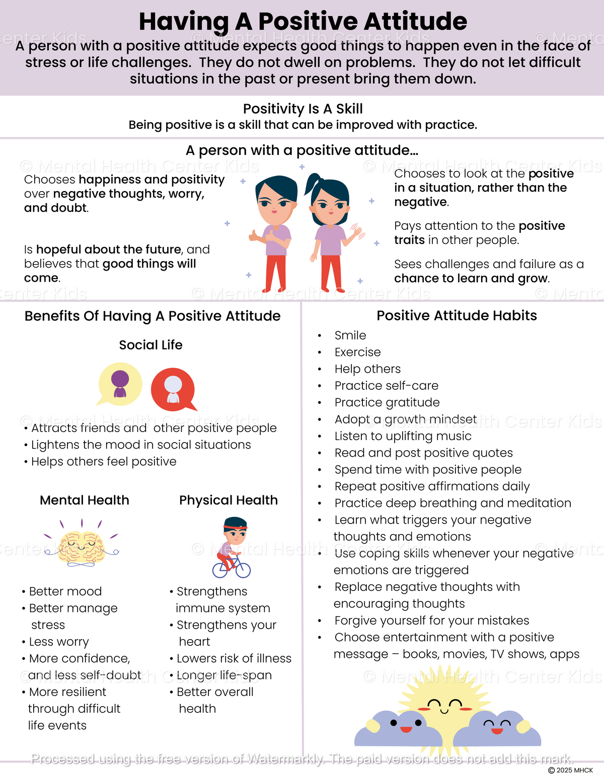 Positive Attributes Hand Out Having A Positive Attitude – Mental Health Center Kids