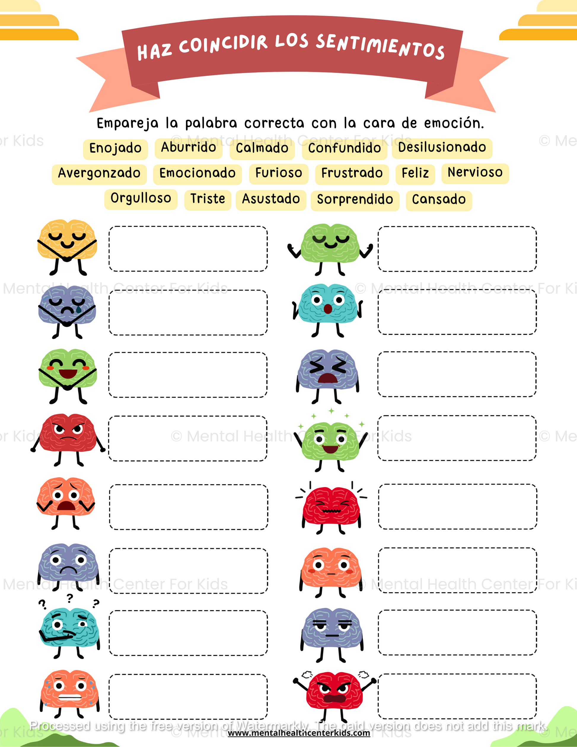 Spanish Feelings Matching Worksheet 