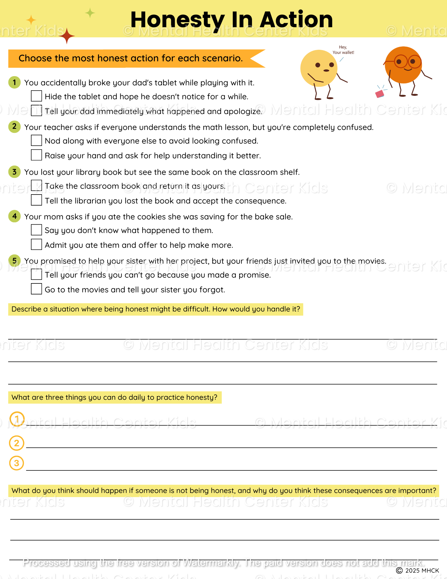 honesty worksheets for kids
