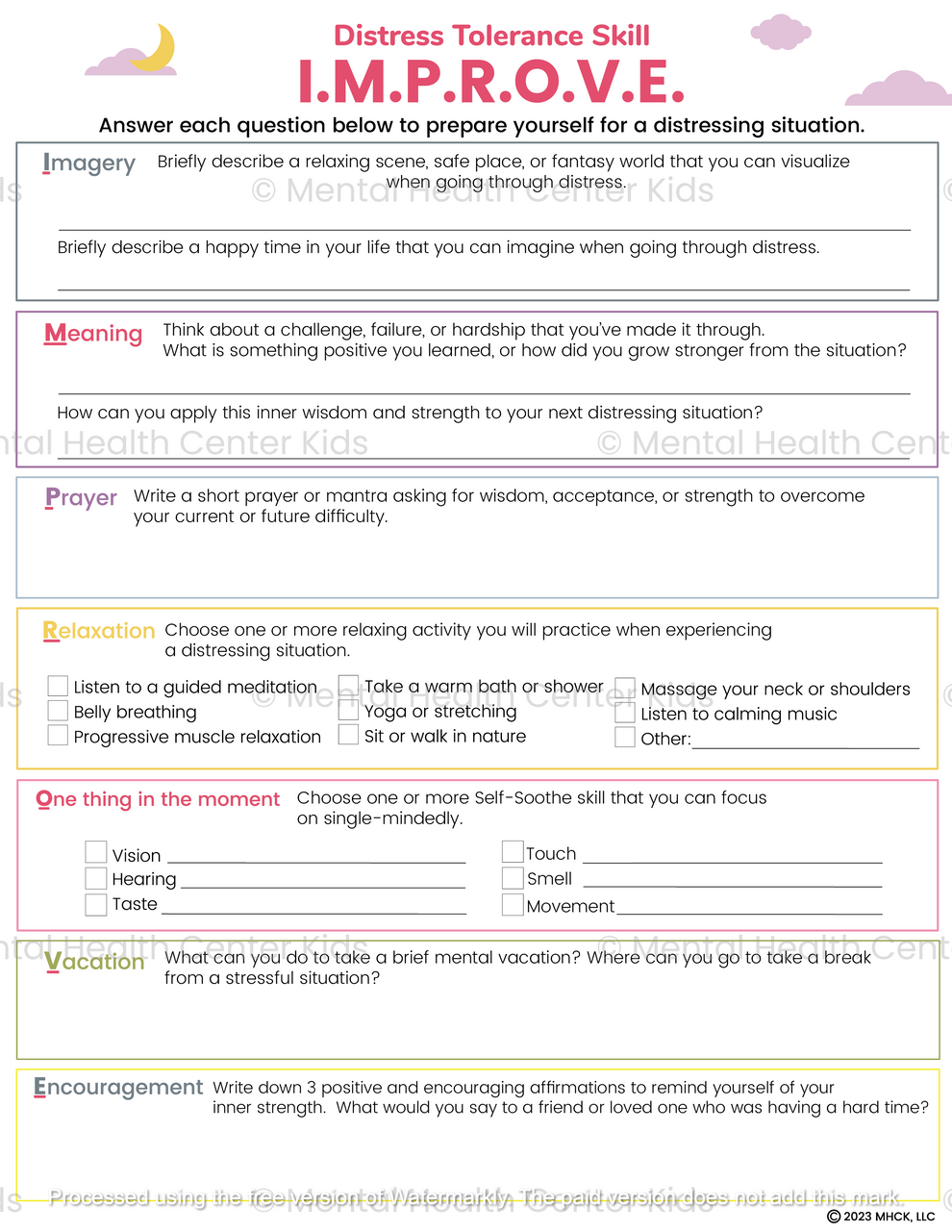 DBT IMPROVE Worksheet – Mental Health Center Kids