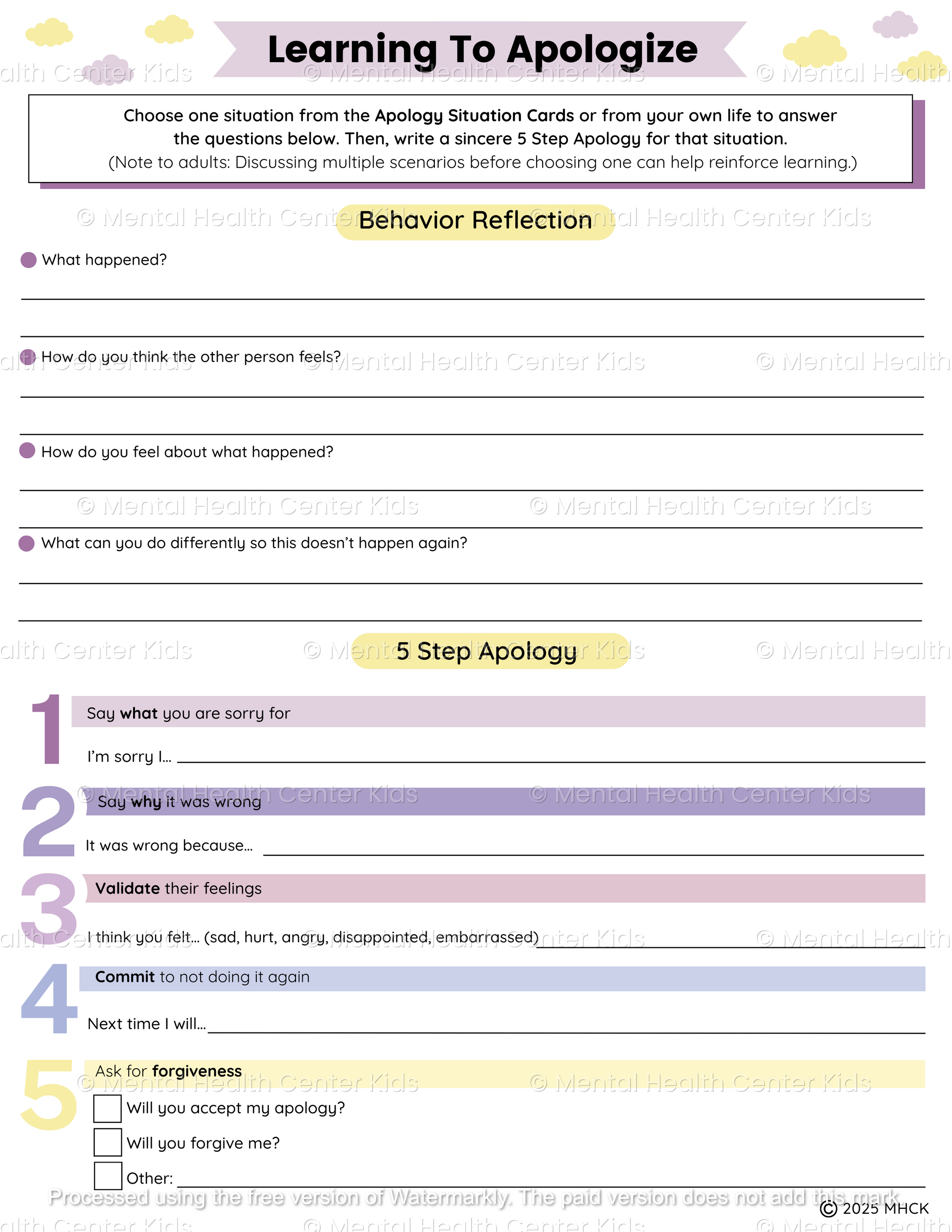 apology worksheet