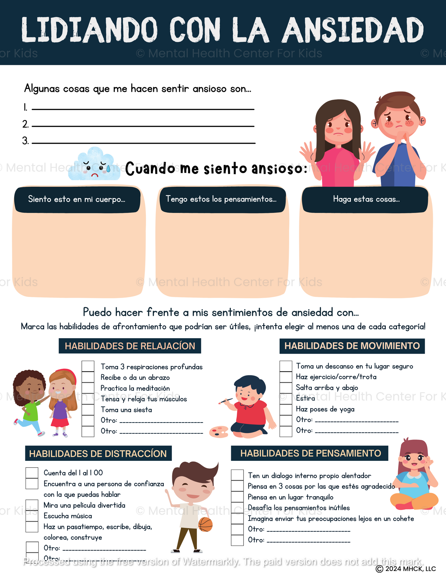 Spanish coping with anxiety worksheet