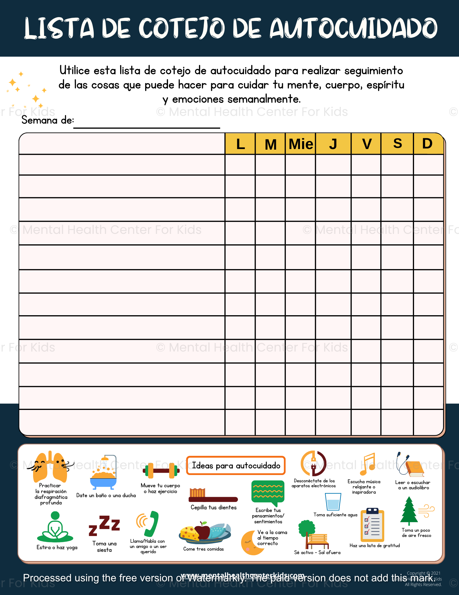 Spanish Self-Care Checklist Worksheet