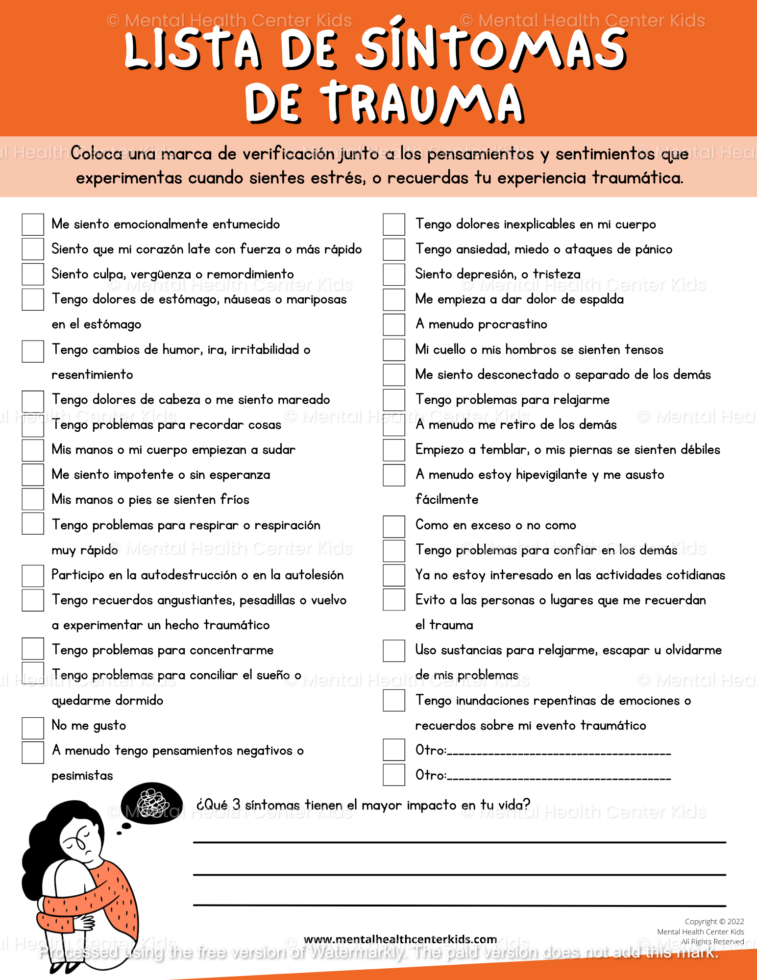 Spanish Trauma Symptoms Checklist Worksheet