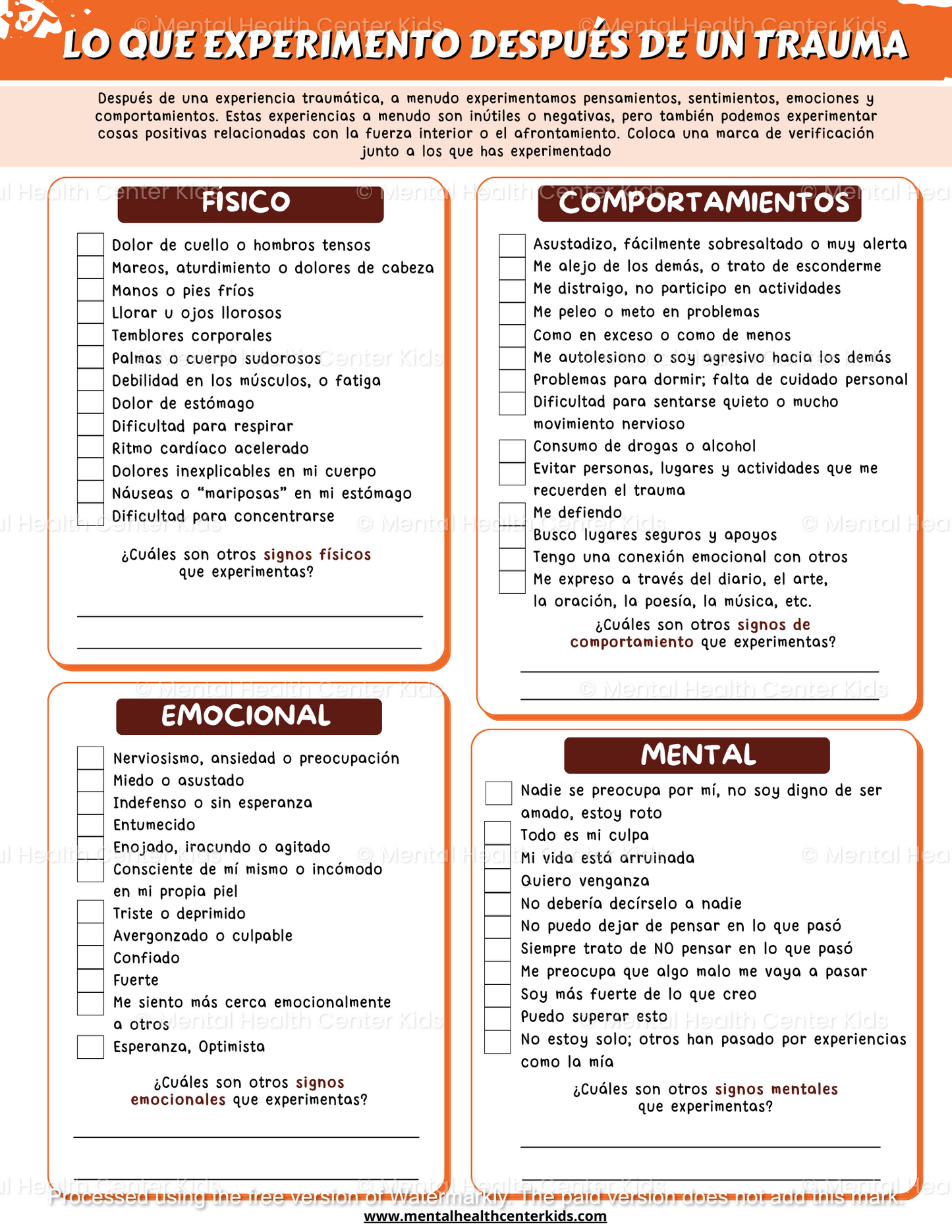 Kit de materiales sobre trauma