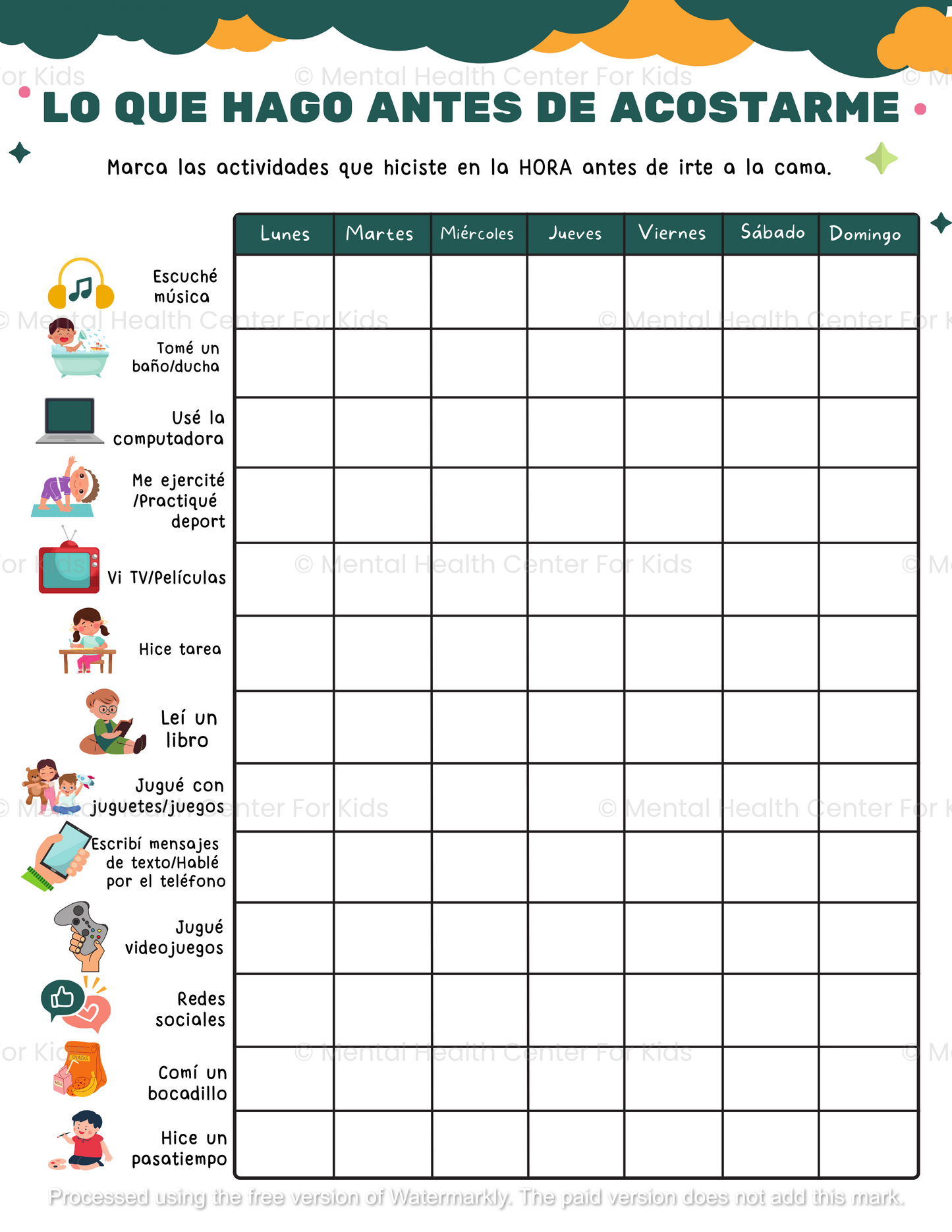 spanish sleep worksheet for kids