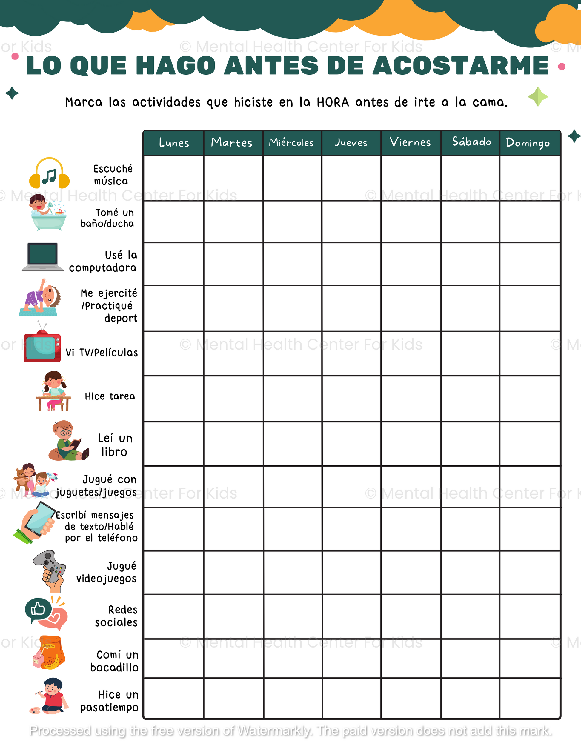 spanish sleep worksheet for kids