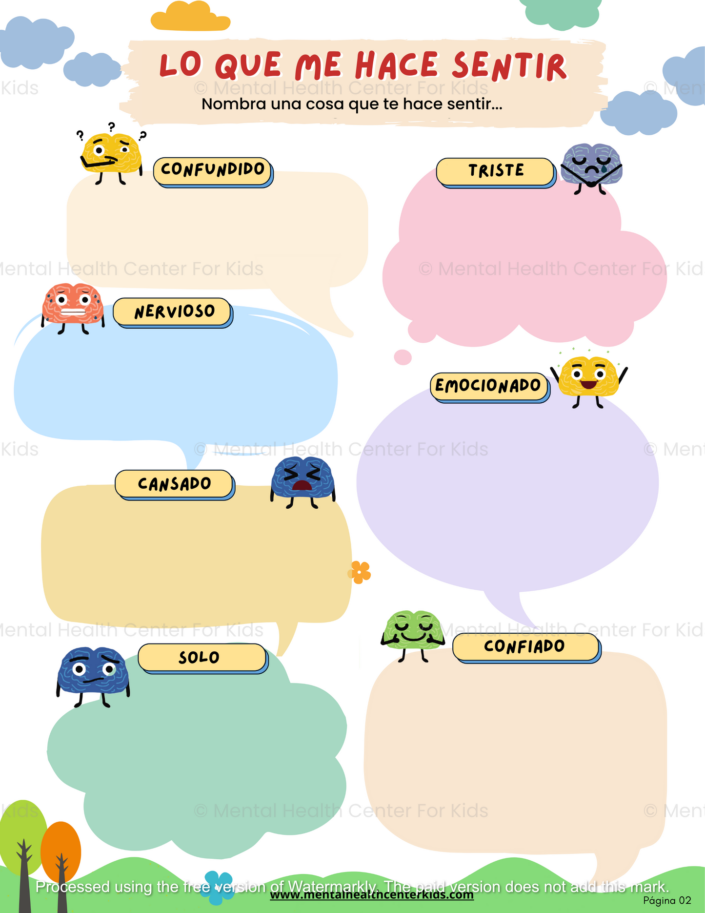Spanish feelings worksheets for kids