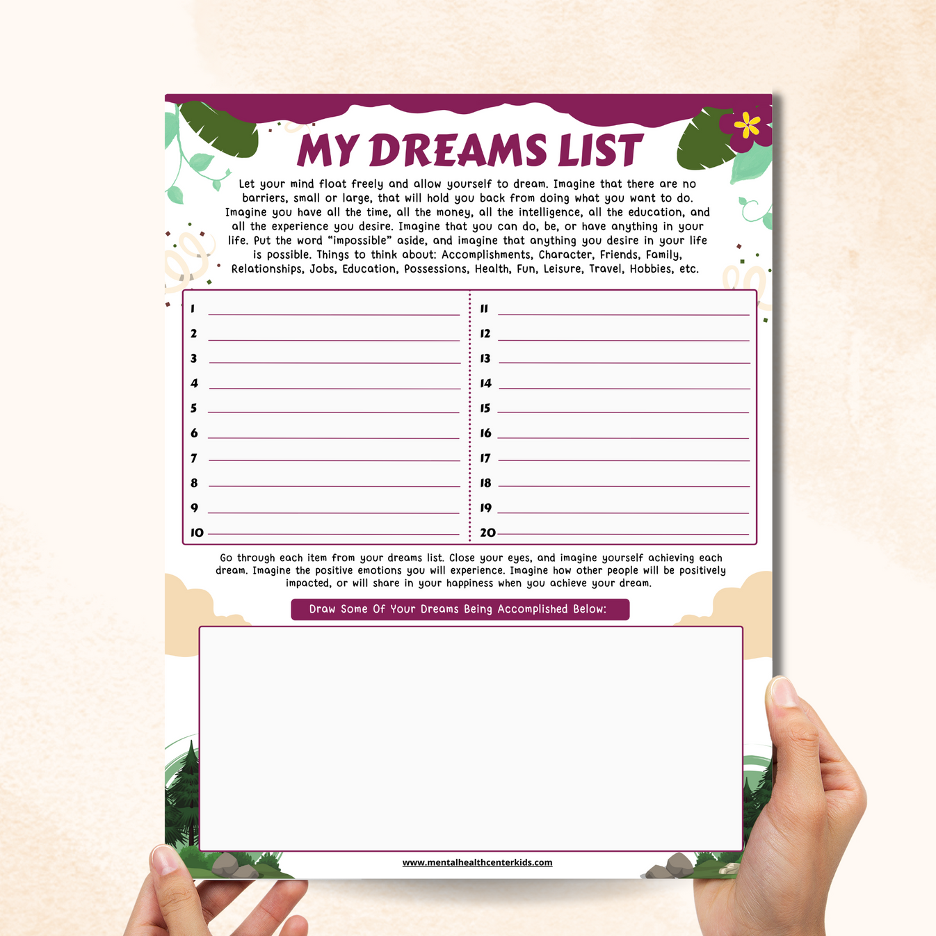 My Dreams List – Mental Health Center Kids