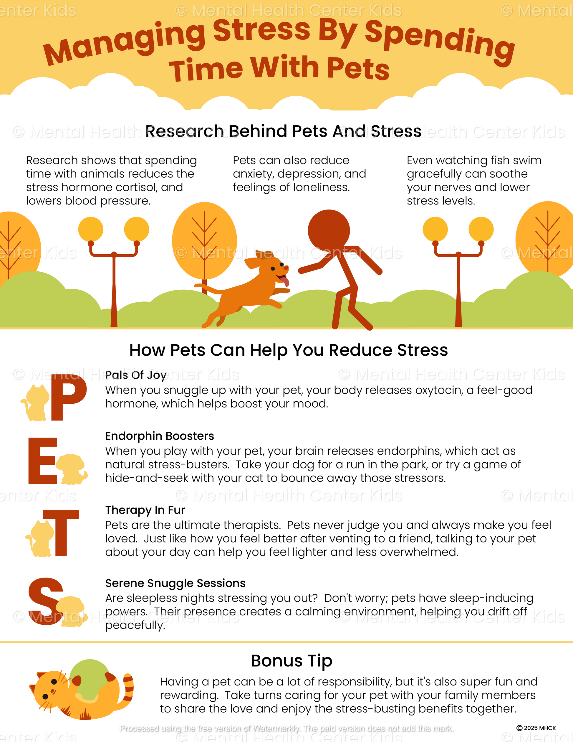 managing stress by spending time with pets handout