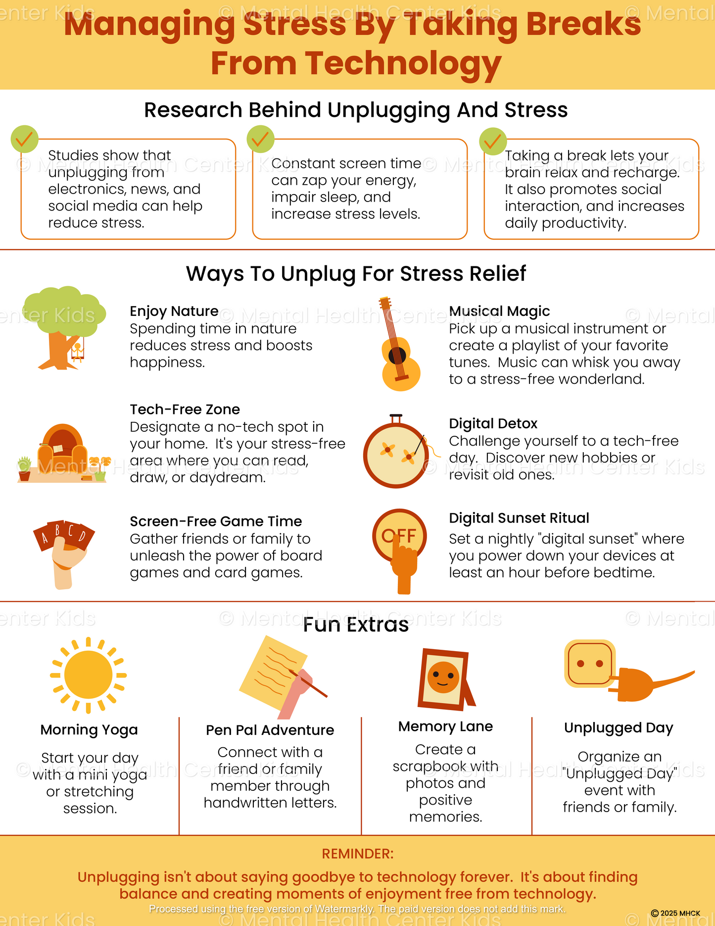 managing stress by taking breaks from technology handout