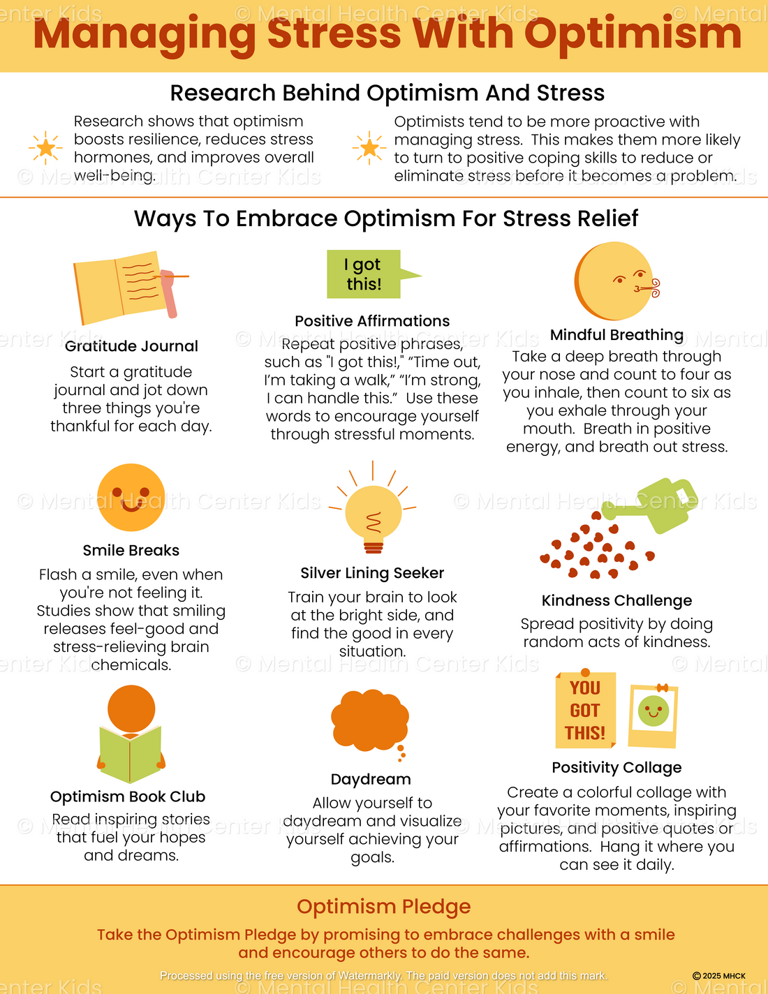 Managing Stress With Optimism Handout – Mental Health Center Kids