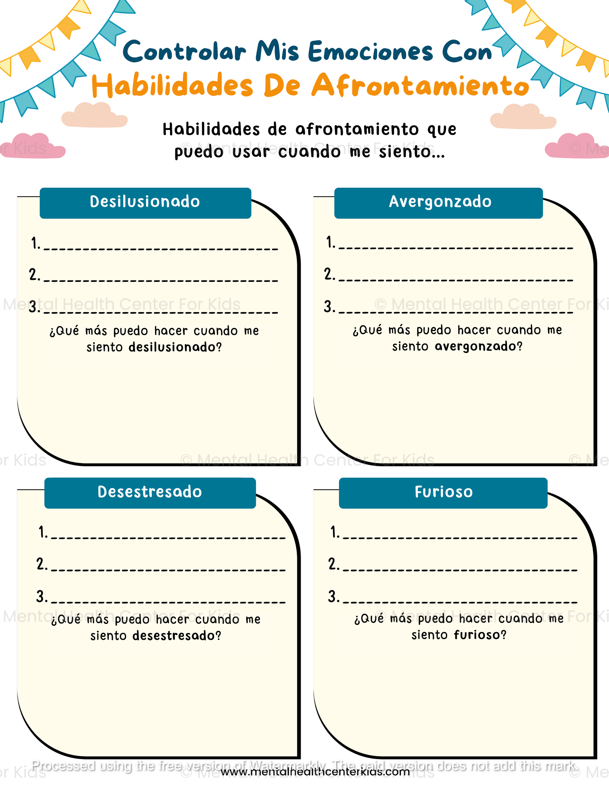 Spanish Coping Skills Worksheets 