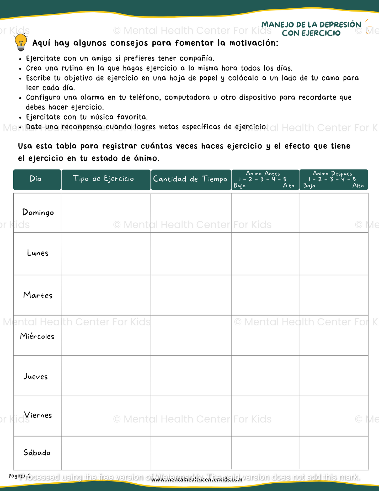 spanish depression worksheet