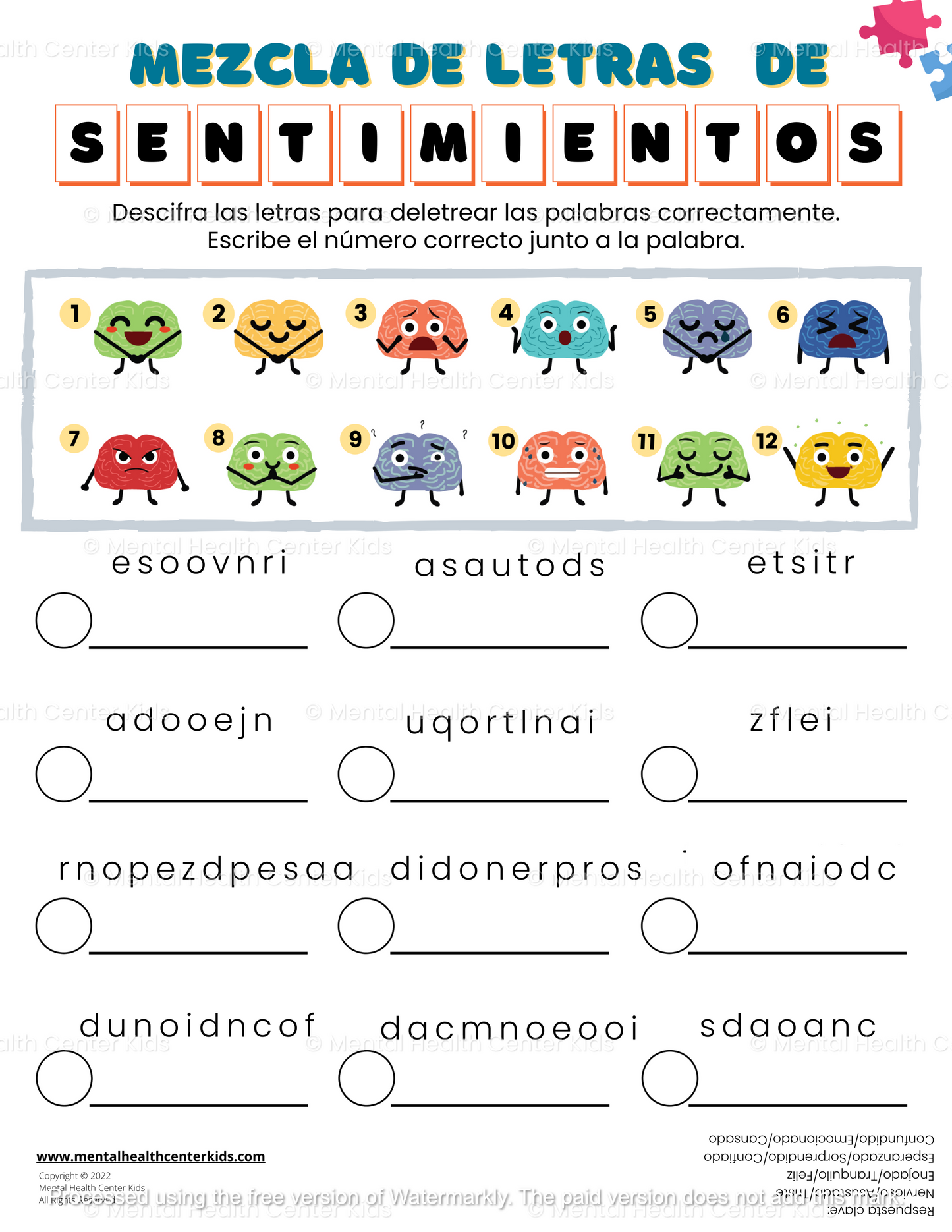 spanish feelings worksheets