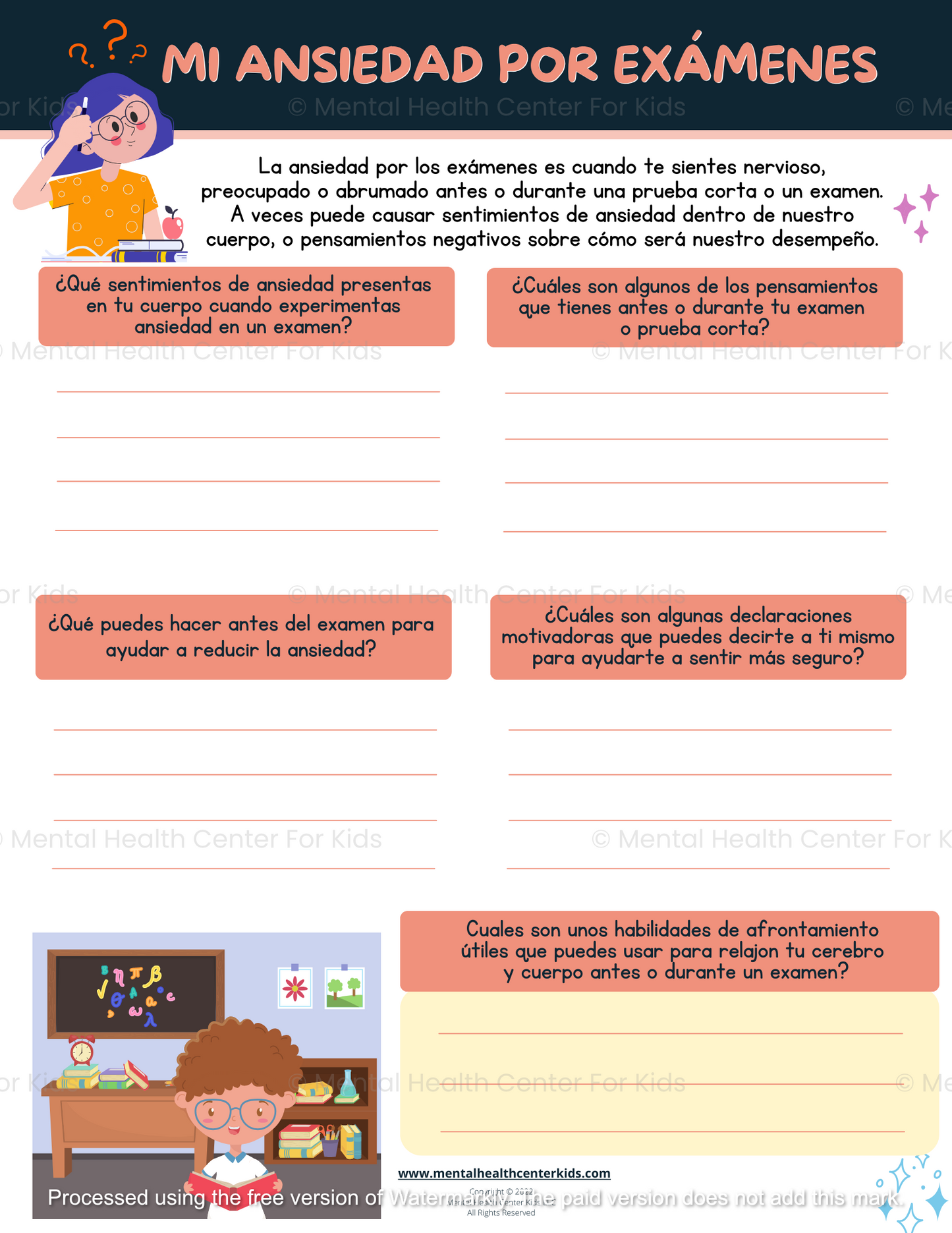 Spanish Test Anxiety Worksheet