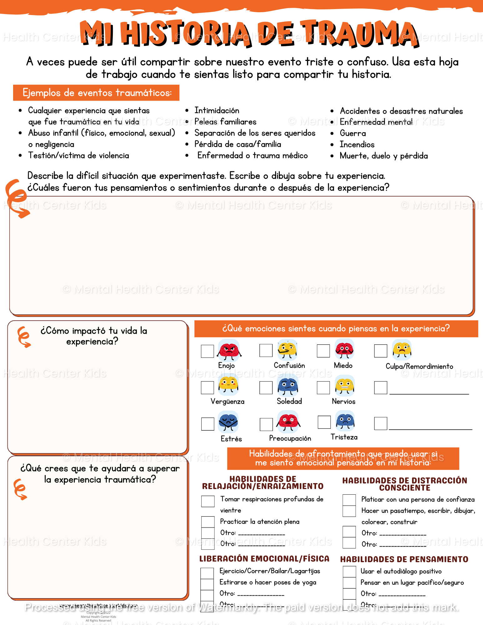 Spanish My Trauma Story Worksheet