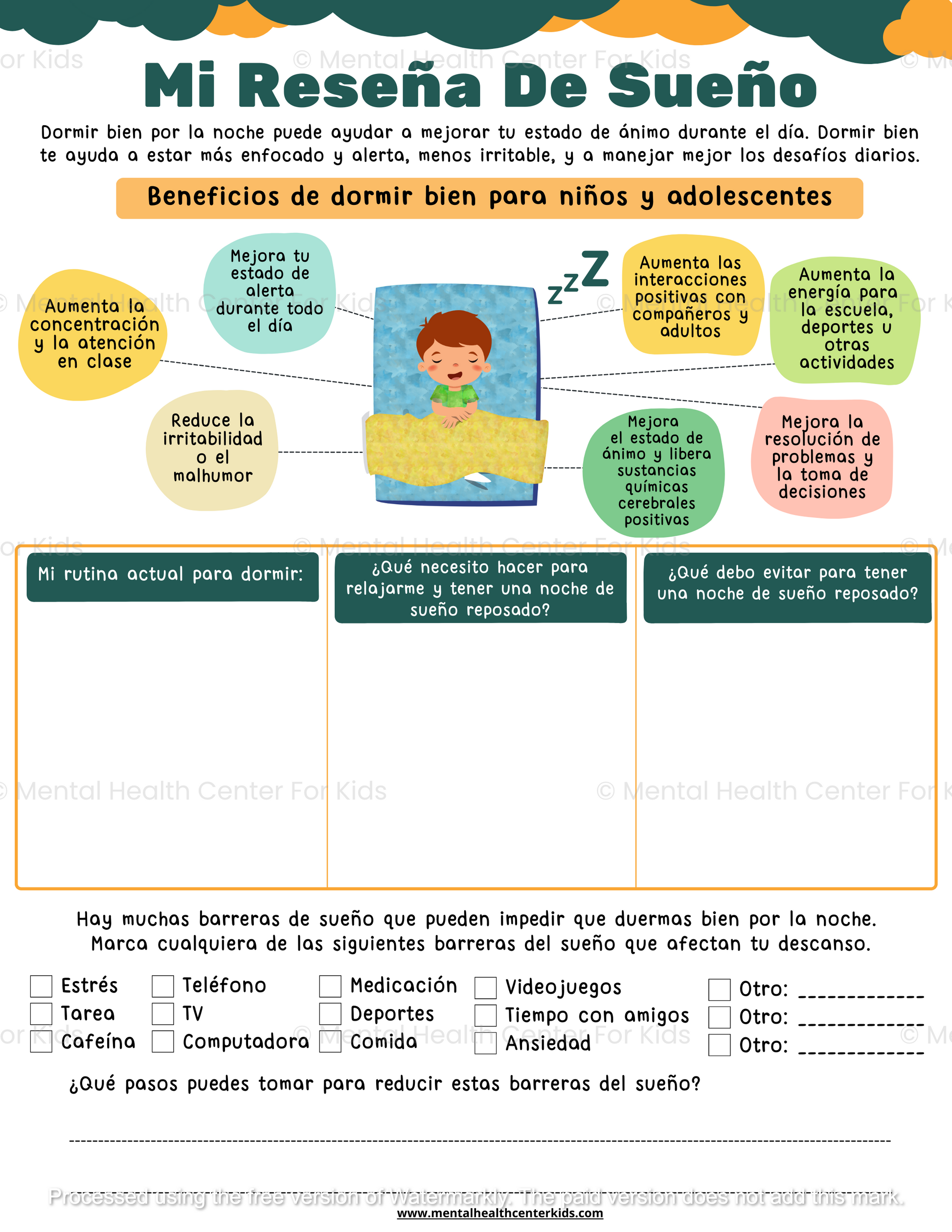 Hojas de trabajo sobre el sueño