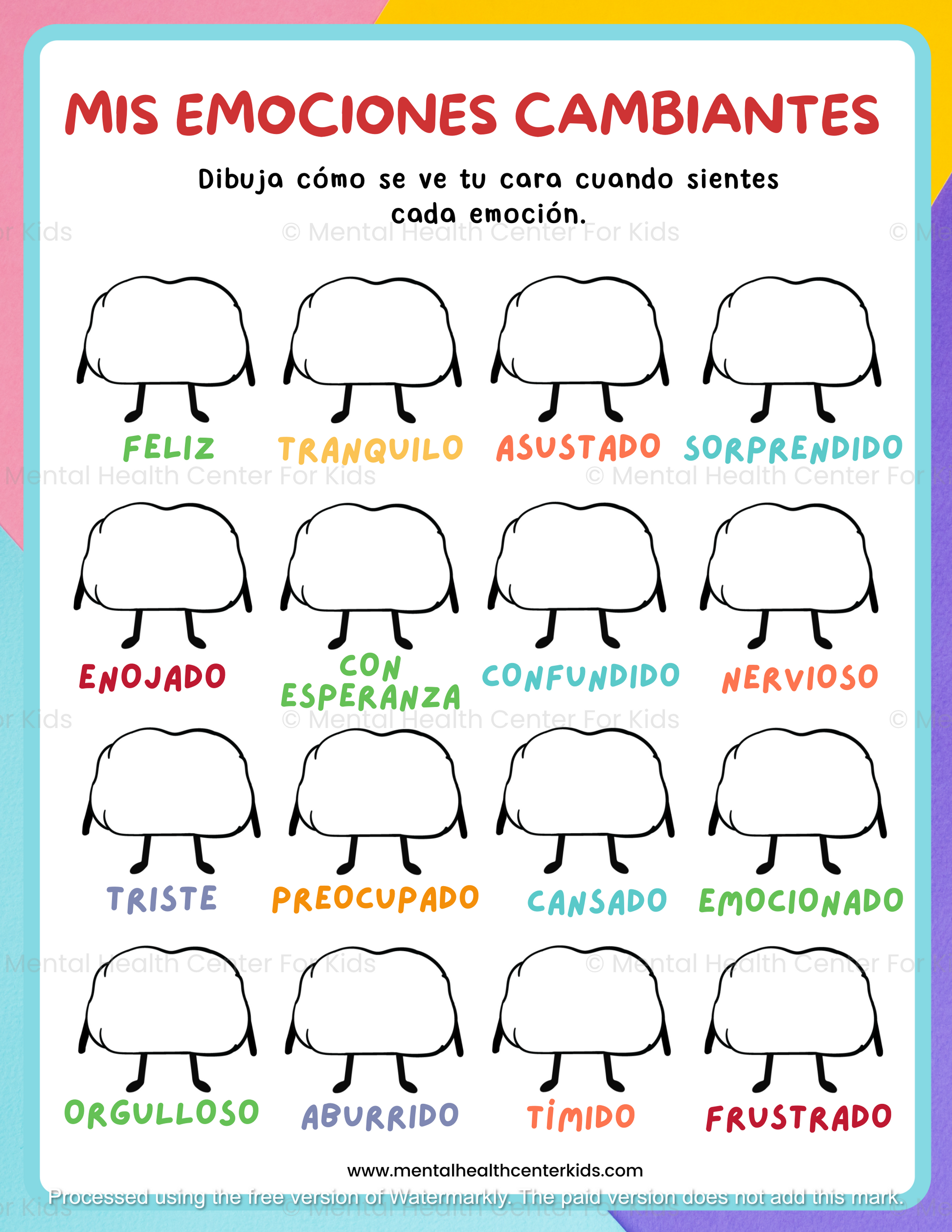 spanish feelings worksheets for kids