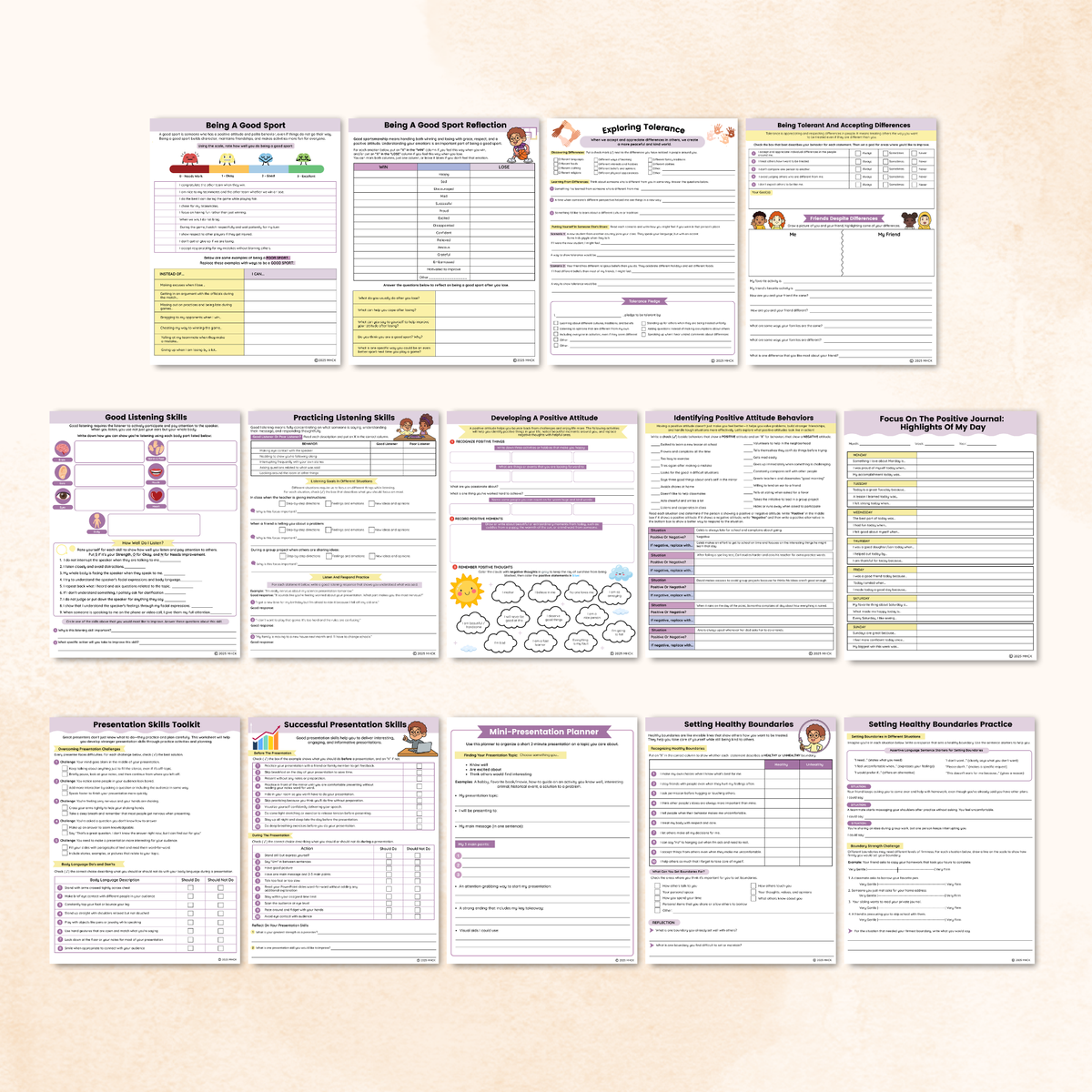 Social Skills Worksheets Bundle (65 Pages) – Mental Health Center Kids